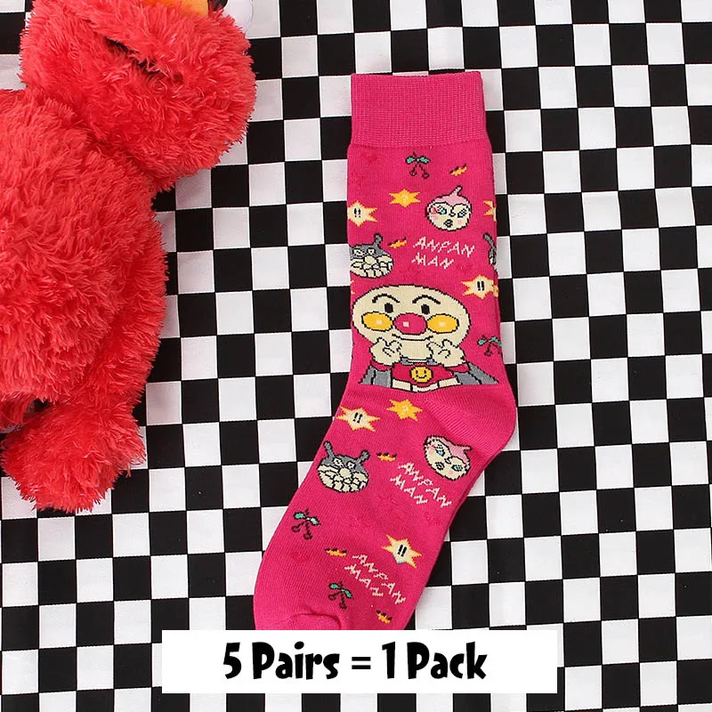 5 Pairs-9 5 пар Женские Мультяшные шикарные движения скейтборд хлопчатобумажные носки Улица Сезам длинные носки искусство женский персонаж милый хипстер Мода - Цвет: 5 Pairs-9