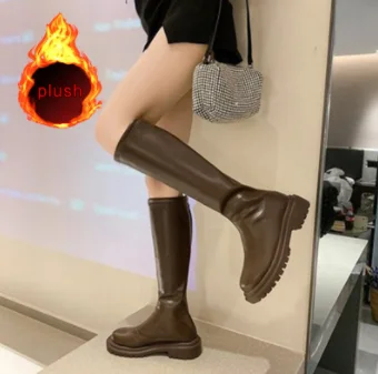 

Winter Ankle Boots Women's Shoes Mid-length Boots Flat Soft PU Leather Boots Shoes Women's Fashion Autumn and Winter 2021 New