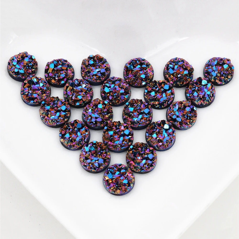 

Fashion 40pcs 8mm 10mm 12mm Dream Aurora AB Colors Natural ore Style Flat back Resin Cabochons For Bracelet Earrings accessories