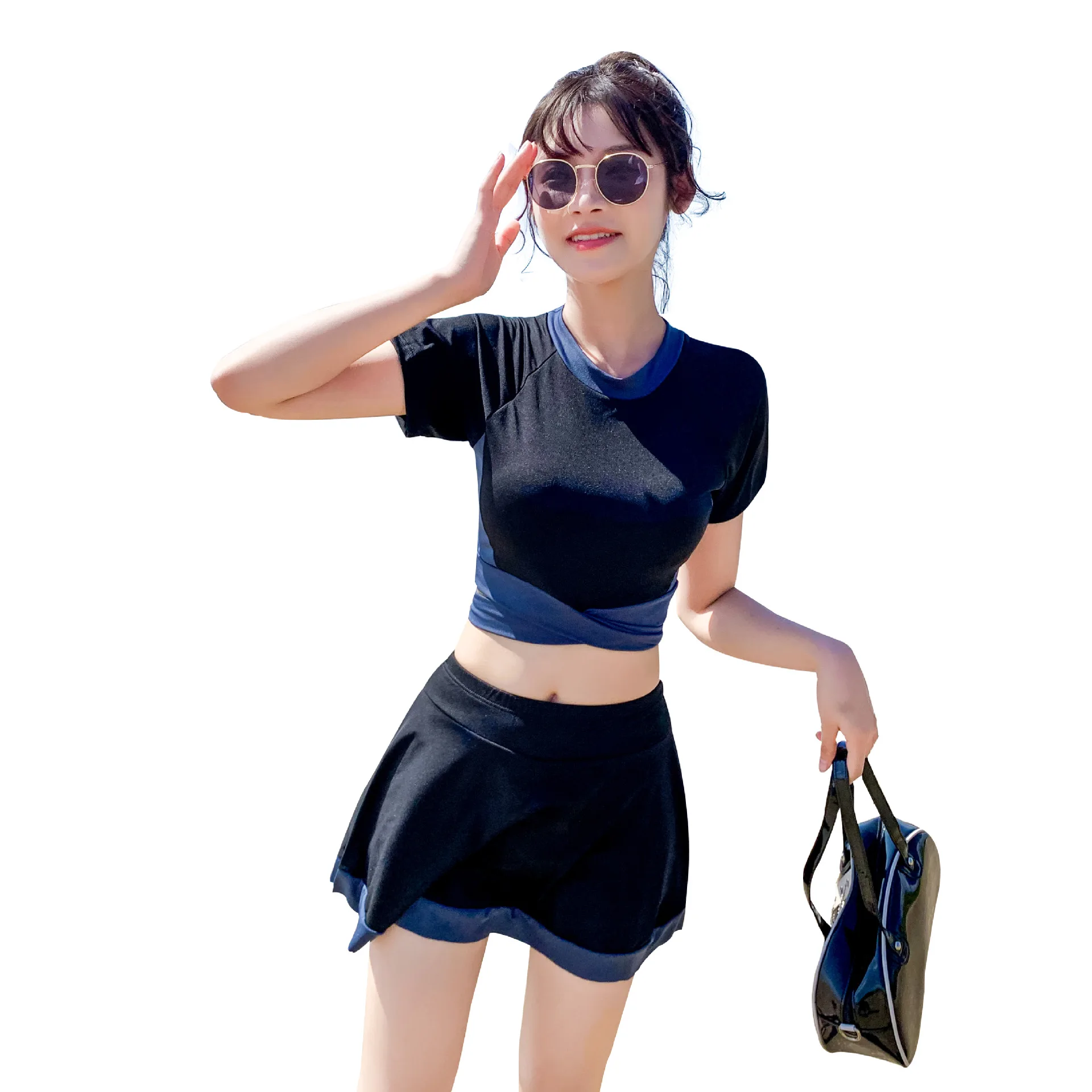 

2021 new swimsuit women's split body, sexy skirt style, small chest, gather Korean students to show thin fairy style