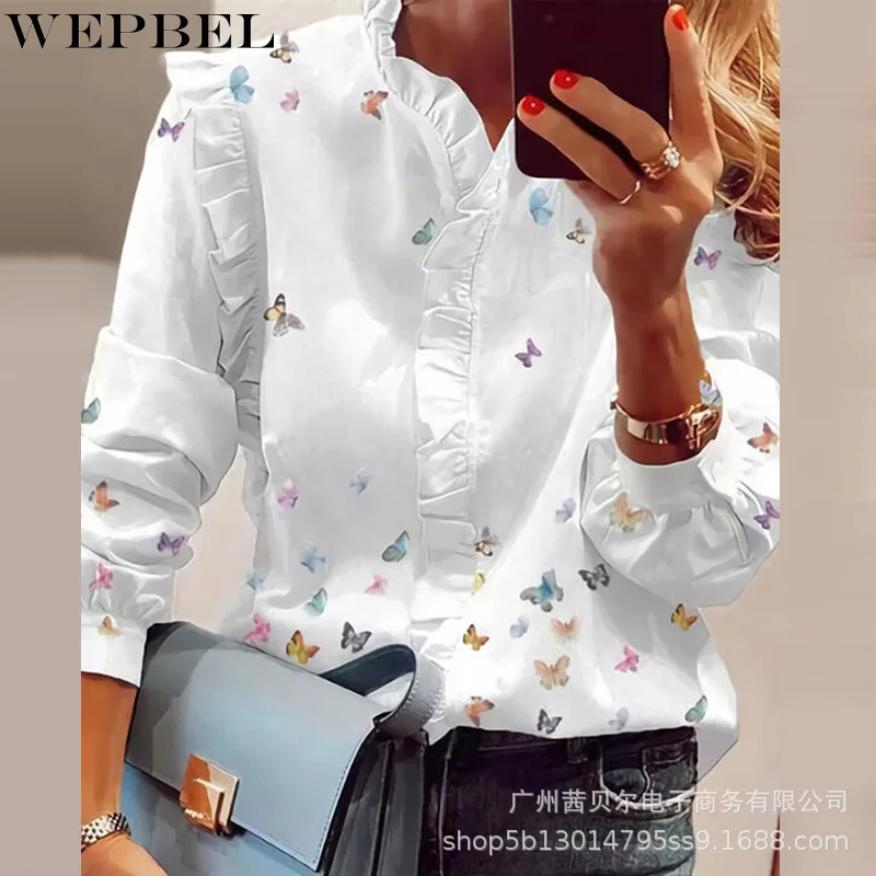 

Женская кружевная рубашка с V-образным вырезом и длинным рукавом