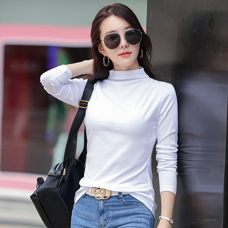 

High-quality bottoming shirt half high collar early autumn long-sleeved women's T-shirt Slim Korean fashion top 6969-1