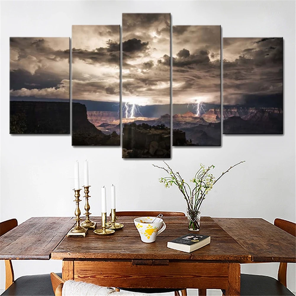 

Wall Art Canvas Painting 5 Pieces Thunder Cloud Mountains Prints Poster For Living Room Modular Frame Picture Home Decoration