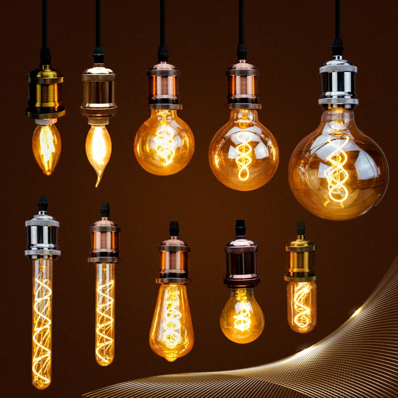 

Retro Spiral Light LED ment Bulb 220V ST64 G125 G95 G80 T45 C35 A60 Dimmable 4W 2200K Vintage Lamps For Decorative Lighting