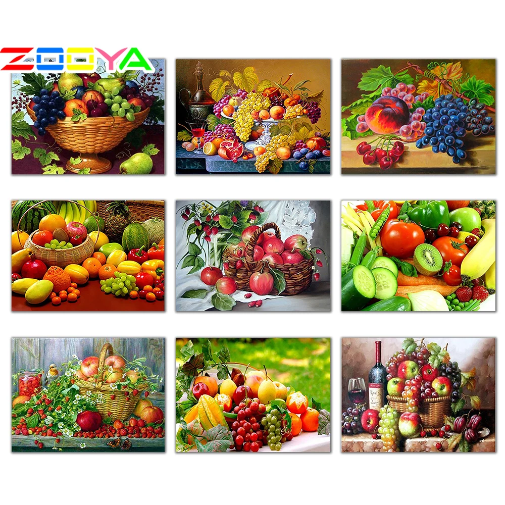 ZOOYA 5D DIY Алмазная вышивка для кухни, корзина для фруктов, винограда, алмазная Вышивка крестиком, Круглая Мозаика, украшение CJ1079