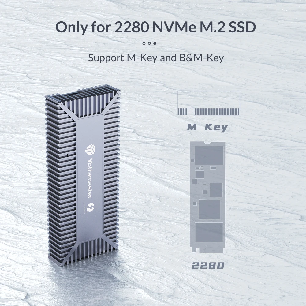 Корпус Yottamaster Thunderbolt 3 сертифицированный Intel корпус (40 Гбит/с) NVMe PCIe M Key 2280 M.2