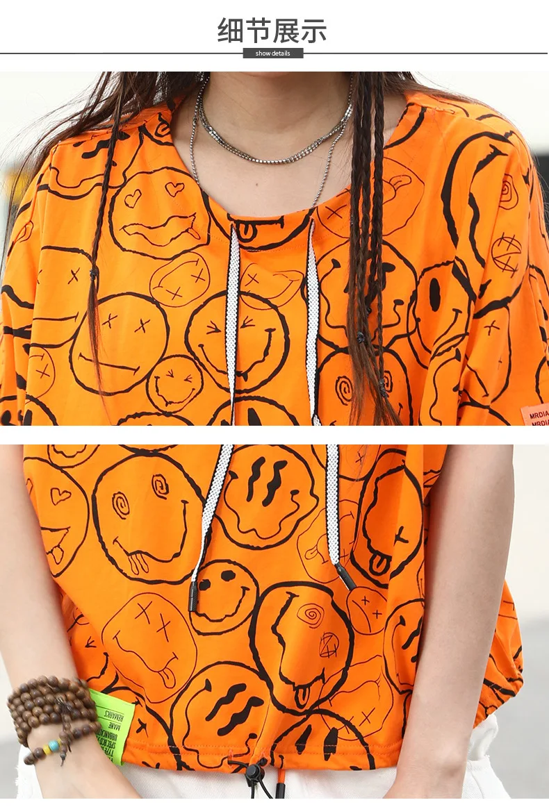 

Vefadisa Fashion Smile Face Women T-shirt 2021 Summer Cartoon Print T-shirt Plus Size Short Sleeve Female T-shirt Casual QYF5599