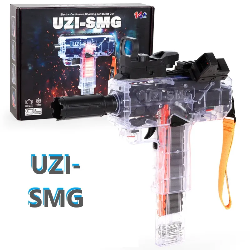 Volante el&eacute;ctrico de r&aacute;faga de alta velocidad para ni&ntilde;os, juguete de seguridad de pistola UZI, juego de disparos de bala suave EVA, interactivo para padres e hijos-0