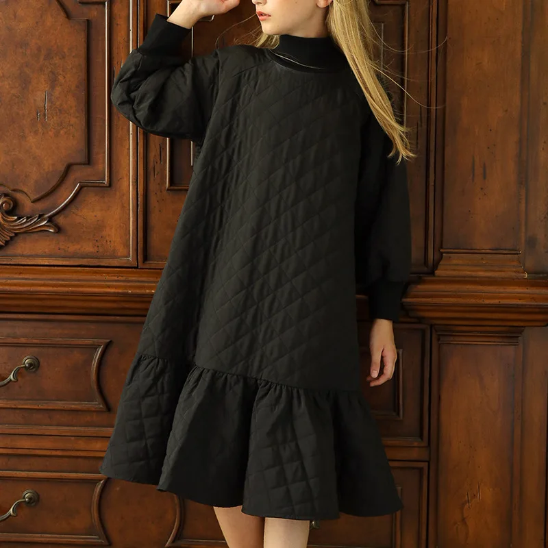 

2021 Winter Teen Girls New Thicken Dress Children Turtleneck Warm Clothing Baby Kids Elegant Princess Dresses Fashion, #6670
