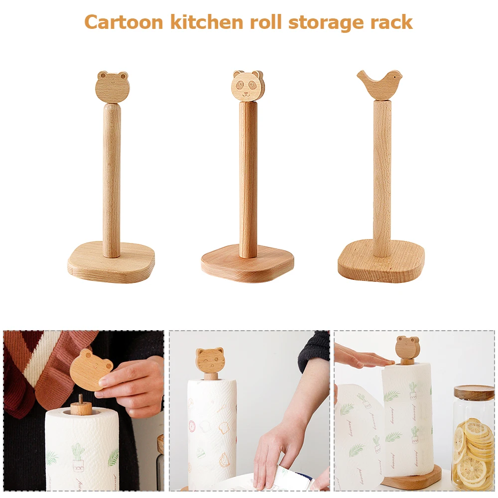 

Cartoon Toilet Paper Holder Wood Roll Paper Holder Household Paper Storage Rack Desktop Storage Organization Kitchen Tool