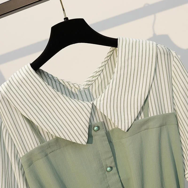 Платье-трапеция женское из двух частей пэчворк с регулируемой талией коротким