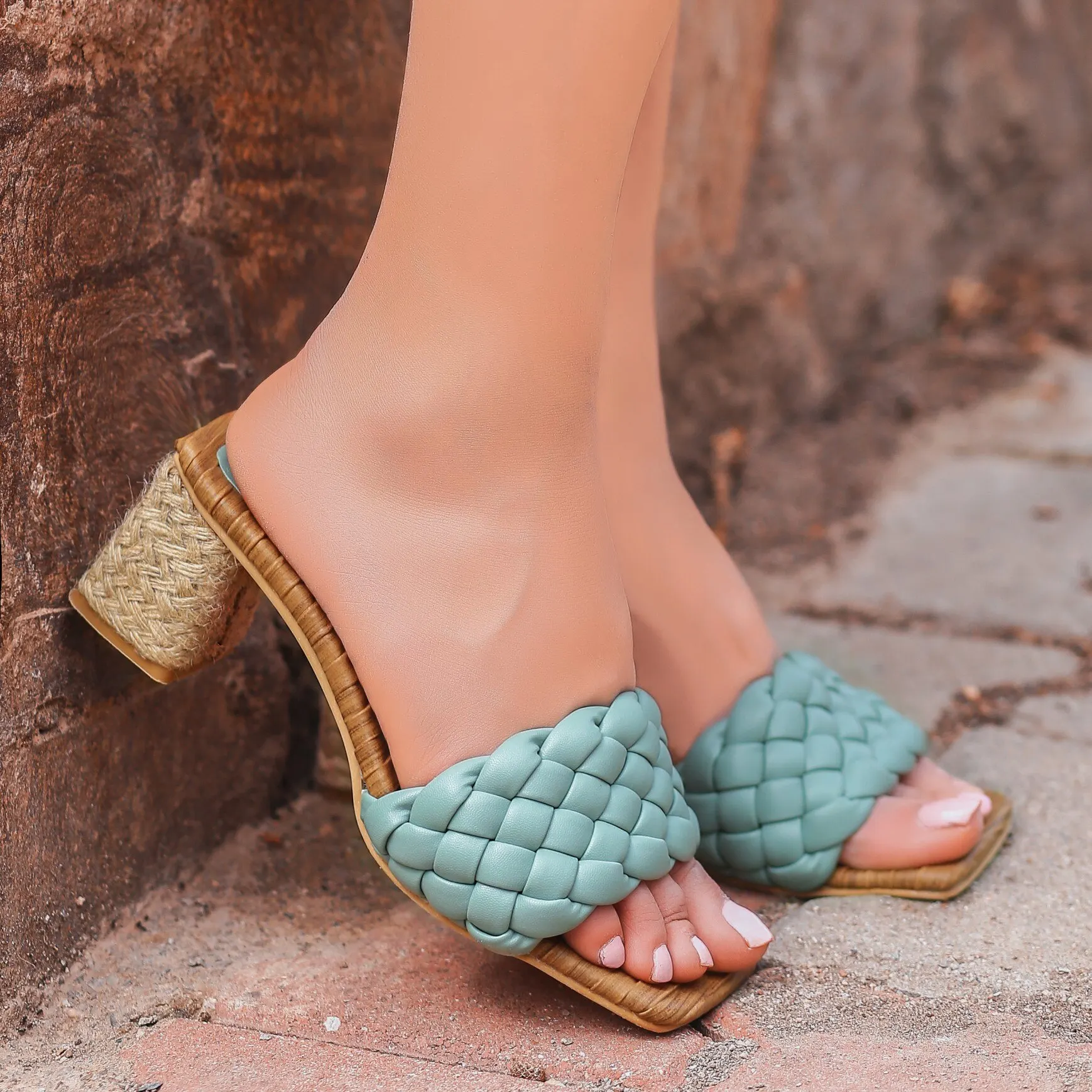 

BveA Store Fashion Summer For Women Design Sexy Handy Sandals Dong Turquoise Skin Heels Slippers