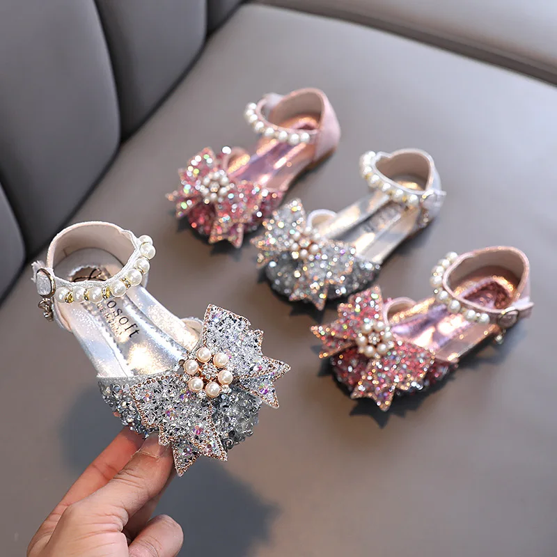 

Kids Girls Sequin Bow Shoes Girls Cute Princess Dance Single Casual Shoe Children's Party Wedding Shoes SHF022