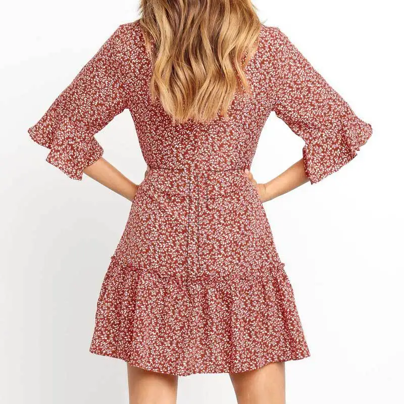 

Summer Ladies Butterfly Sleeve Floral Print Chiffon Dress Women 2021 New Sexy V Neck Above Knee Mini Dresses