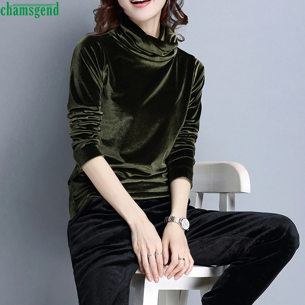 Женская бархатная блузка Chamsgend однотонный топ с высоким воротником повседневный