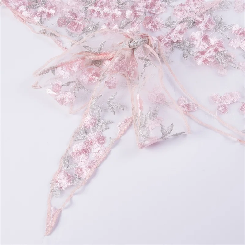 Женская прозрачная сетчатая блузка с цветочной вышивкой короткая длинным