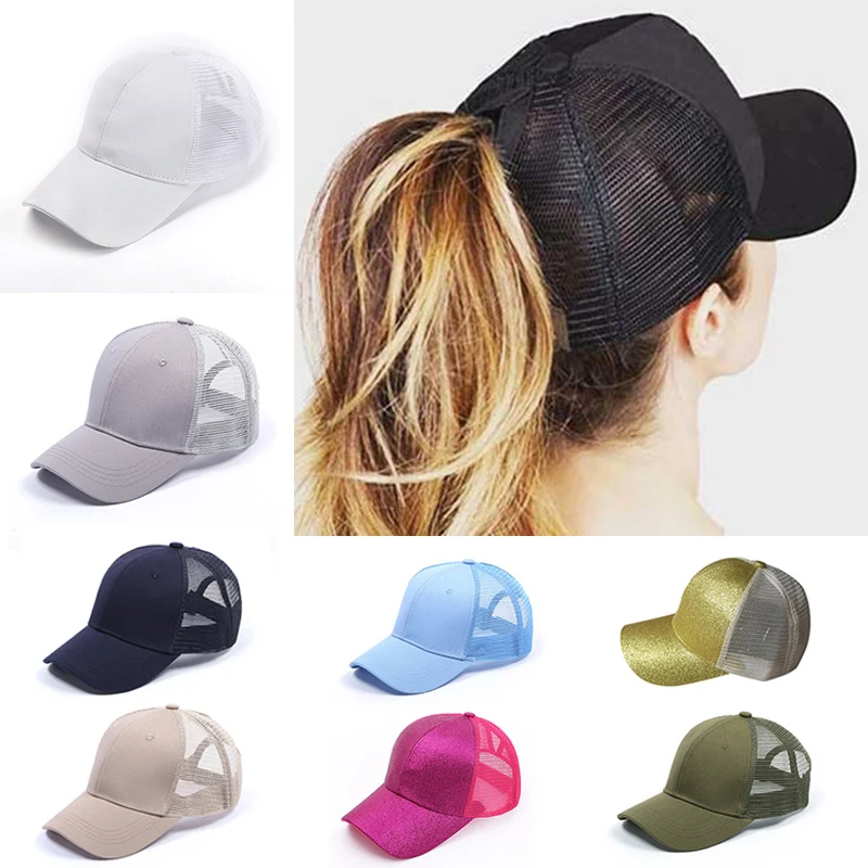 

Drop Shipping Glitter Ponytail Baseball Cap Women Snapback Hat Summer Messy Bun Mesh Hats Casual Adjustable Solid Caps 2019