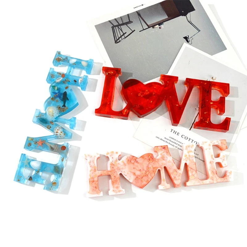

X7AF 3 Pcs LOVE FAMILY HOME English Alphabet Decorations Crystal Epoxy Resin Mold DIY Crafts Letter Ornaments Silicone Mould