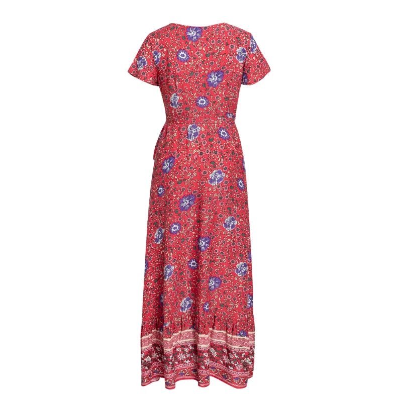 JaMerry Boho винтажное длинное платье макси с цветочным принтом, рукав с рюшами, сексуальные платья, богемное платье для отдыха на пляже, платье vestidos