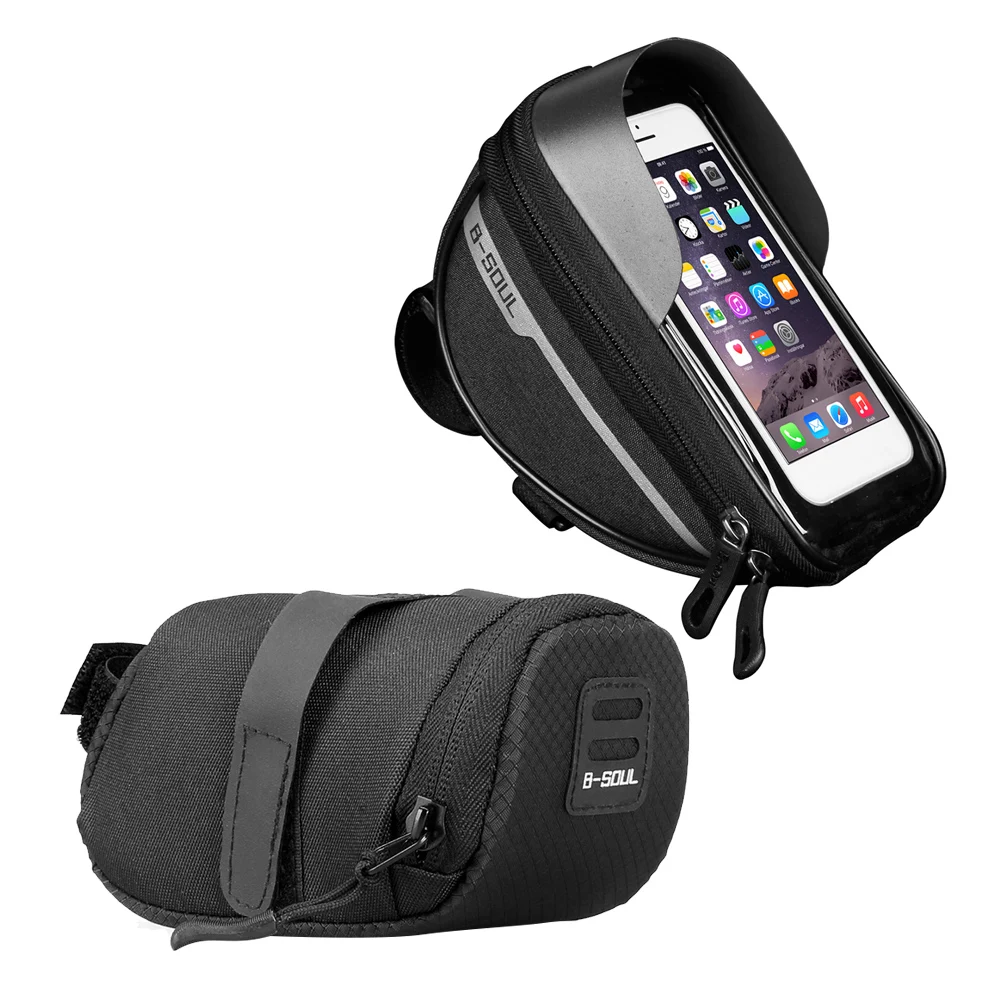 

2pcs Bike Head Tube Bag with Saddle Pouch Mountain Road Bike Front Tail Rear Saddle Cycling Mobile Phone Pouch