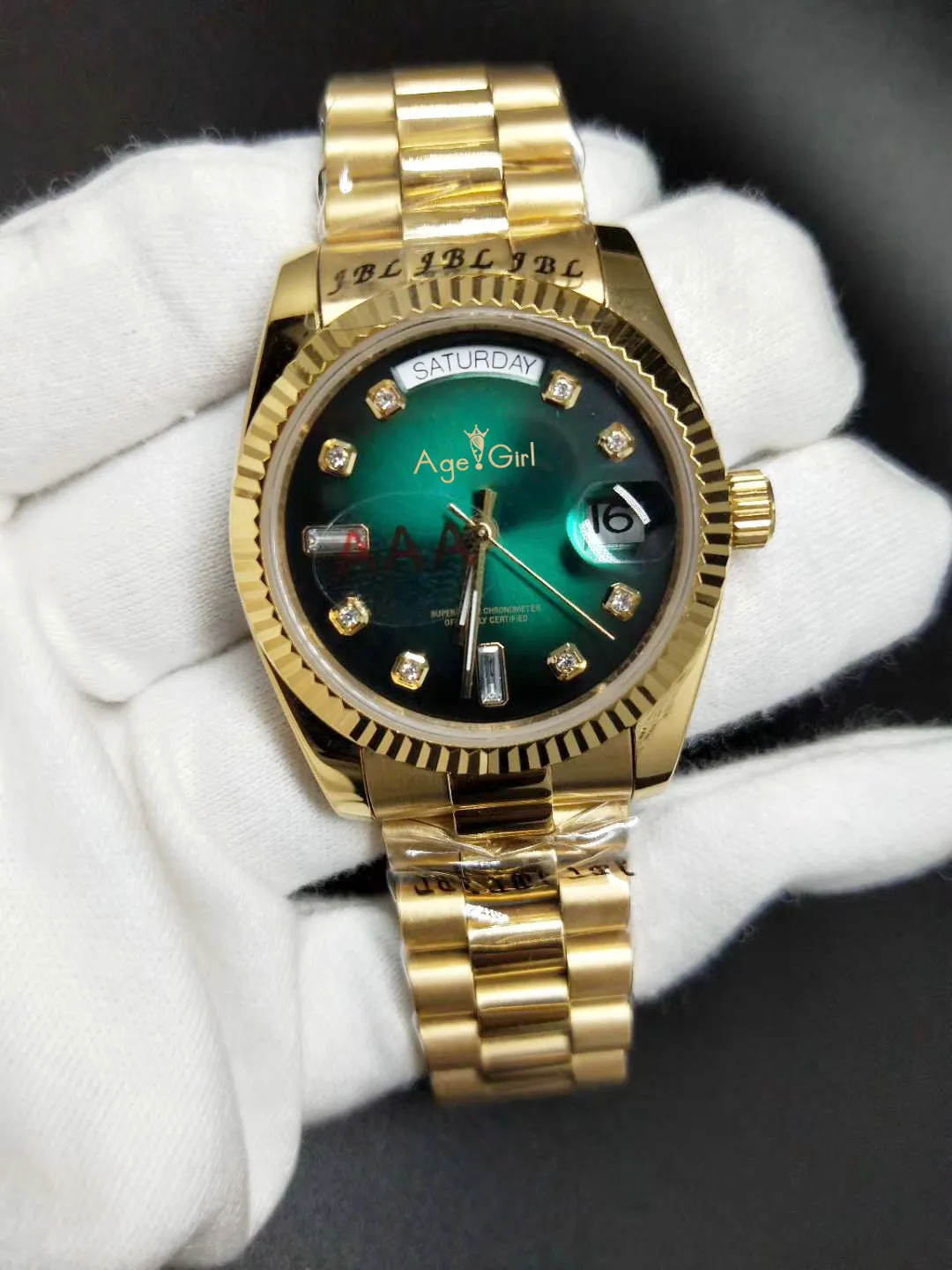 

Luxury New Men Daydate Yellow Gold Black Blue Grey Automatic Mechanical Stainless Steel Sapphire Sport Watches 36mm AAA+
