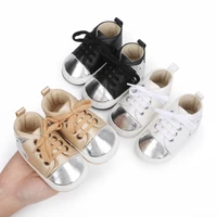 cartoon pattern pu leather first walkers for boys girls soft sole non slip casual lace up crib shoes infant sneakers 0 18m
