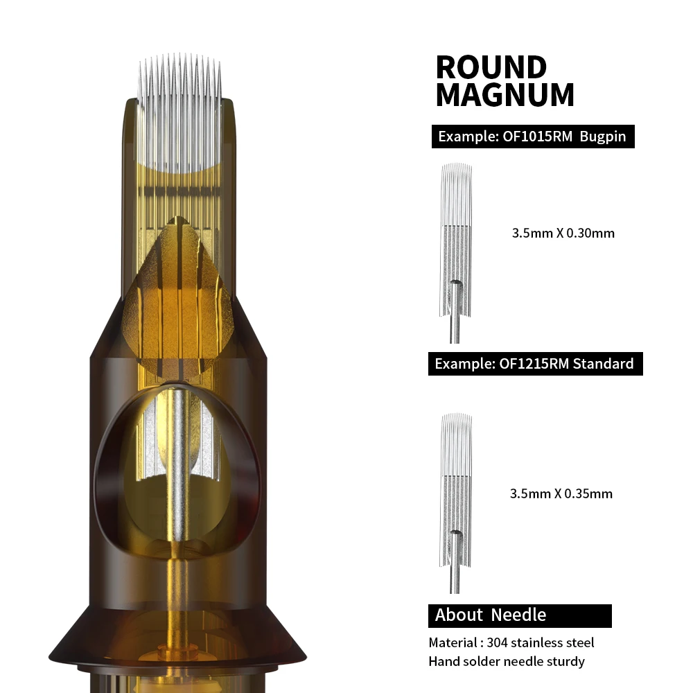 Революционный картридж для тату игл Solong Bugpin Круглый ретушер Magnum № 12 (игла 0 35 мм)
