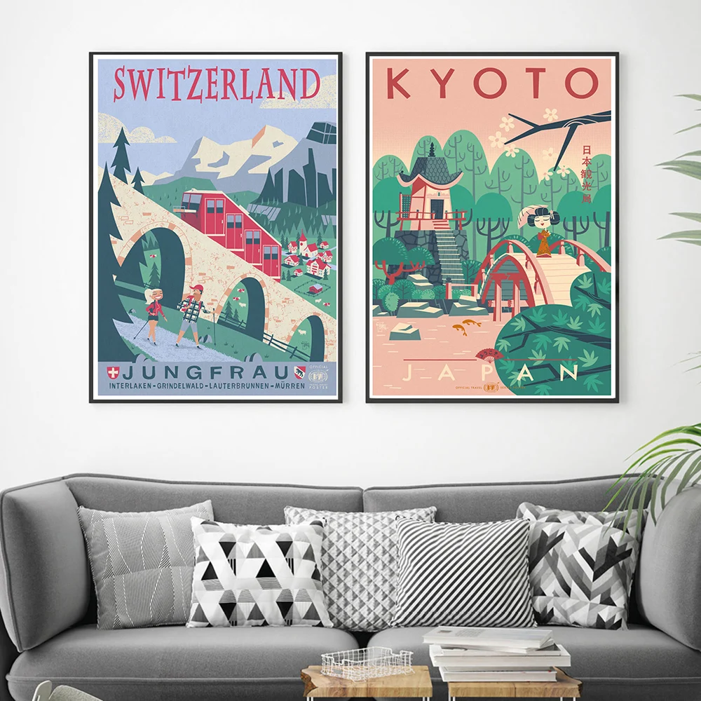 Скандинавский мультяшный постер для путешествий Япония Португалия гавайский