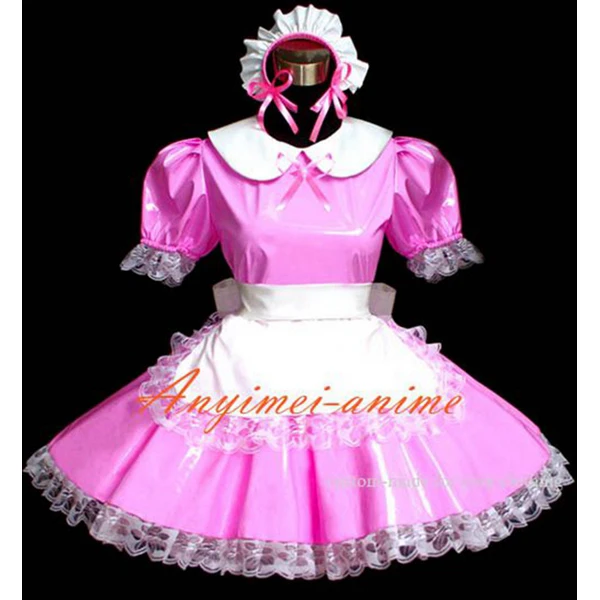 

Sexy Sissy Maid Dress Pvc Dress Pink Lockable Uniform Cosplay Costume Custom-made[G495]