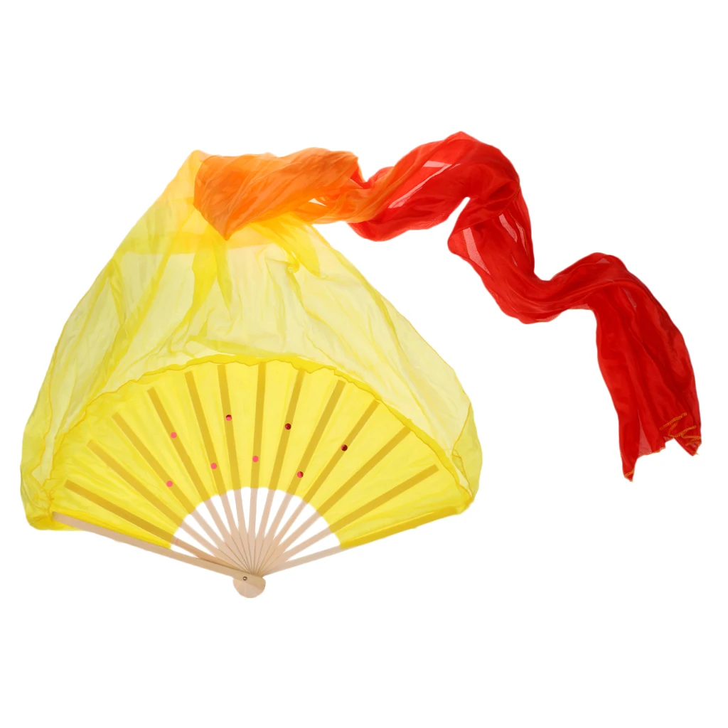 

Colorful Women Belly Dance Fan Imitate Silk Bamboo Long Veil Fan Stage Props