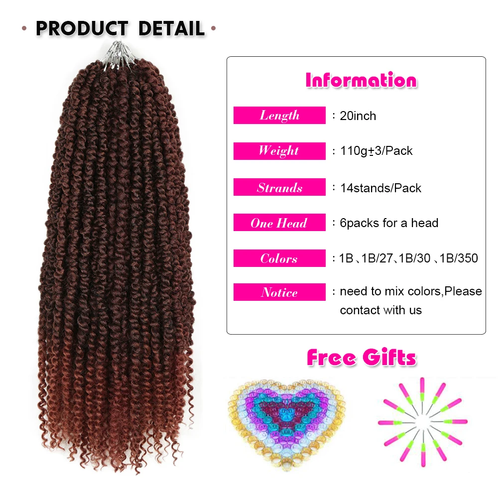

20inch Passion Twist Crochet Braids Hair Chunky Synthetic Wig Extensions Bohemia Style For Women 14Stands/Pack