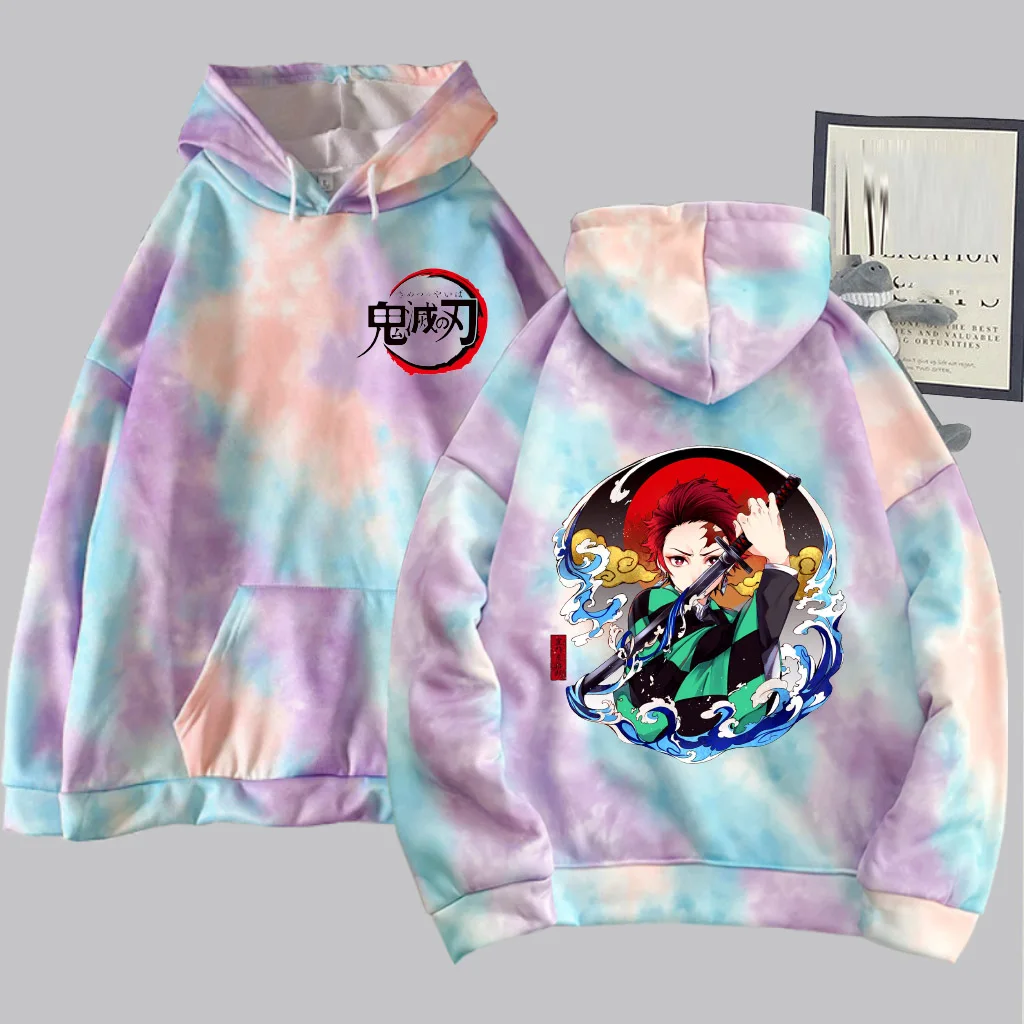 

Uniex Anime Tie-dye Hoodie Demon Slayer Double Sided Pullovers Tops Long Sleeve Fashion