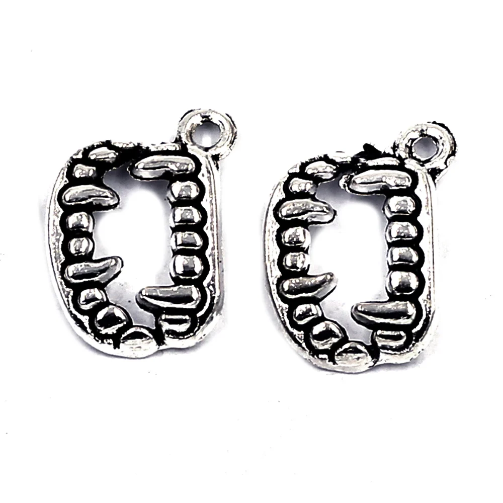 

20Pcs Pendants Denture Zombie Tooth Halloween For Charms Bracelets Silver Tone Metal Alloy Jewelry DIY Findings 17x14mm