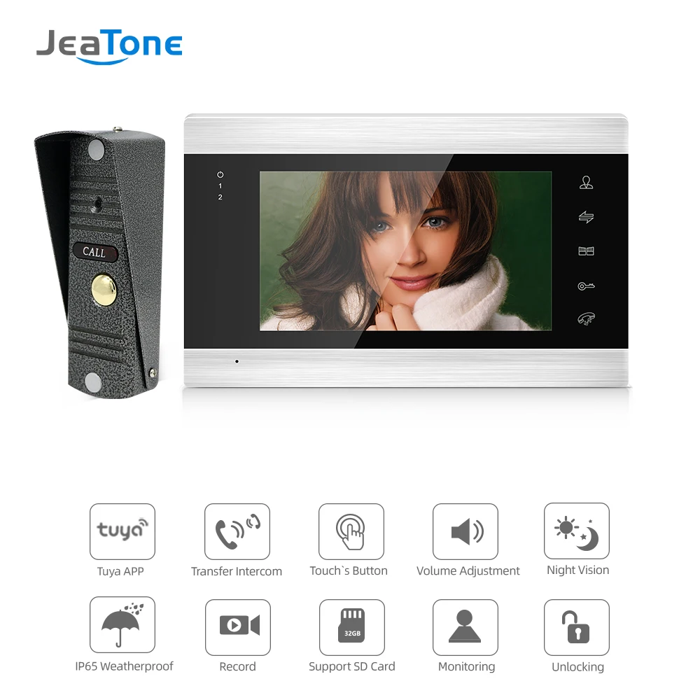 Jeatone 7 дюймов беспроводной Wifi смарт IP видео домофон система с 2 монитором ночного