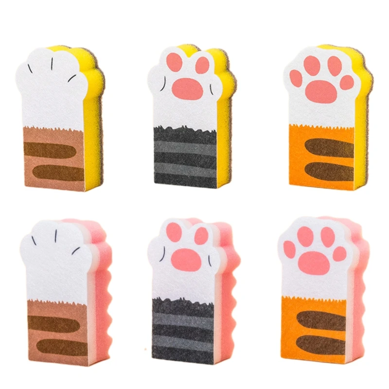

27RE 3pcs Cute Cat Paw Dishwashing Sponge Brush Magic Wipe Cleaning Dish Pan Towel Cloth Kitchen Scrub Sponges Pad Household