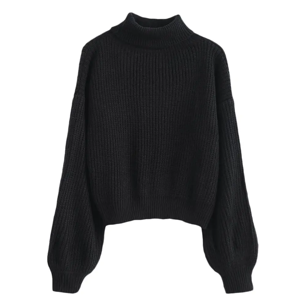 Turtleneck Lantern Sleeves Chunky Sweater Solid Full Sleeve Cotton Autumn Loose Pullovers Winter Women | Женская одежда