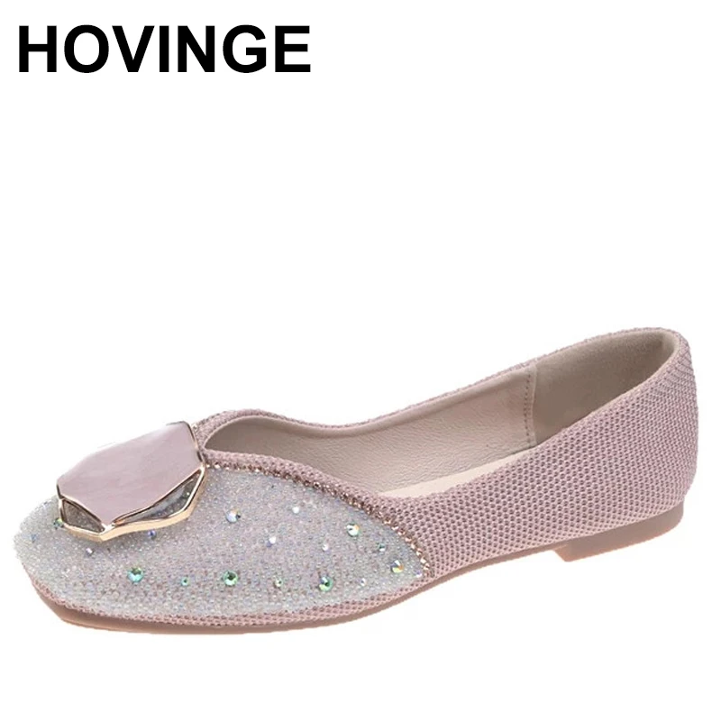

Балетки HOVINGE женские с квадратным носком, блестящие лоферы, без застежки, с кристаллами и жемчугом, удобная обувь с вырезами, мокасины на пло...
