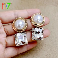 f j4z new designer womens geometric earrings gorgeous simulated pearl earring square stone statement earring for party dropship