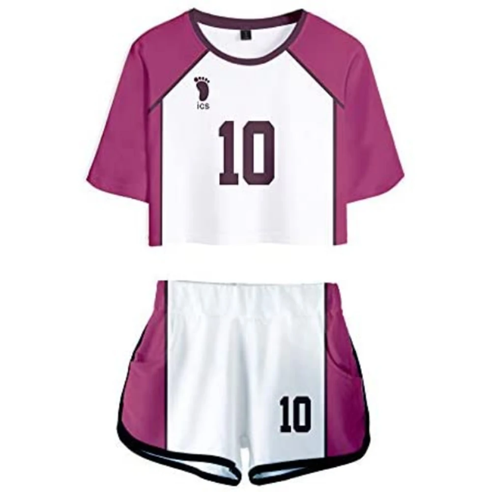 

Haikyuu Cosplay Costume Uniform Jersey Sportswear Crop Top Shorts Two Piece Sets