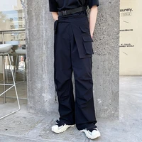 2021 removable skirt casual straight pant male korea japan style streetwear hip hop white black functional pants long trousers