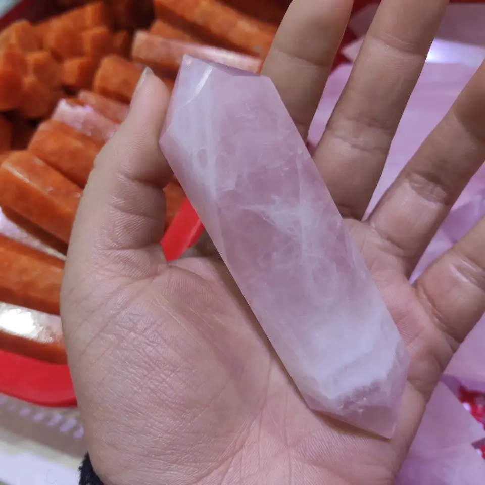

4-8cm wholesale natural crystal point double healing quartz tower rose quartz pink crystal wands lemurian obelis art collectible