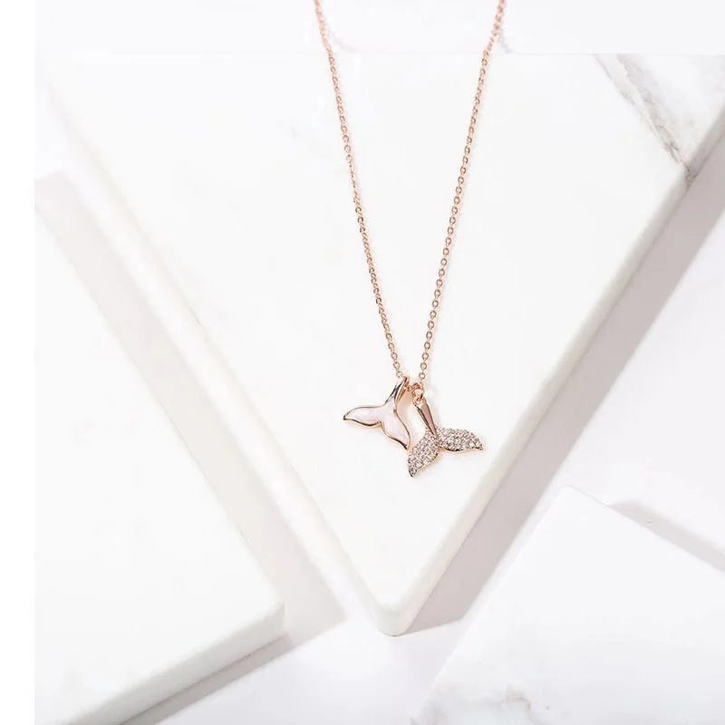 2020 Модное Новое Стильное ожерелье с хвостом русалки покрытое розовым золотом 925