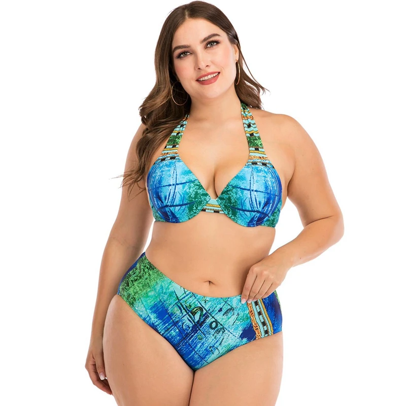 

Plus Size High Waist Bikini Bathing Suit Women Push Up Swimsuit Halter Swimwear Big Bra Biquini Swimming Suit Sexy Bikinis 2020
