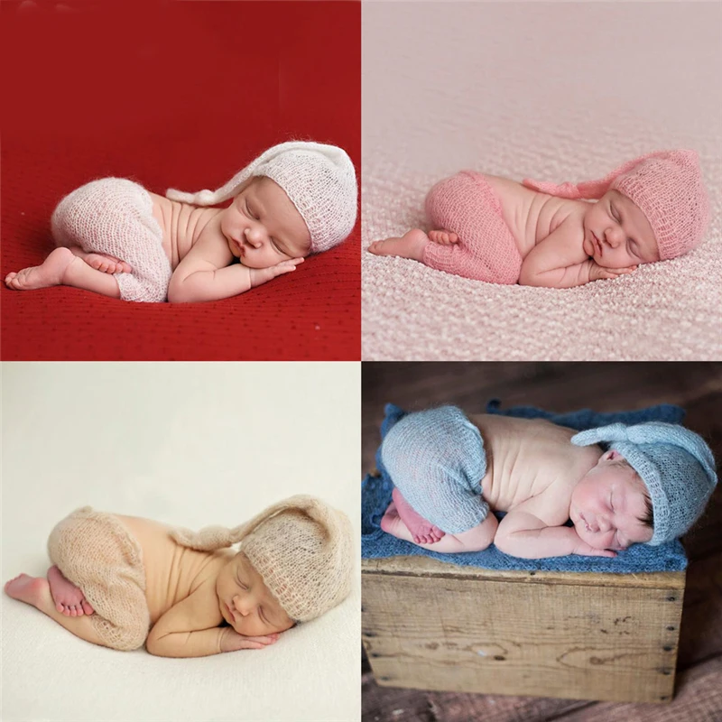 Mohair-ropa de ganchillo para beb&eacute;, accesorios de fotograf&iacute;a para reci&eacute;n nacido, conjunto de gorros para ni&ntilde;o, pelele, accesorios de estudio fotogr&aacute;fico DIY para interiores-0