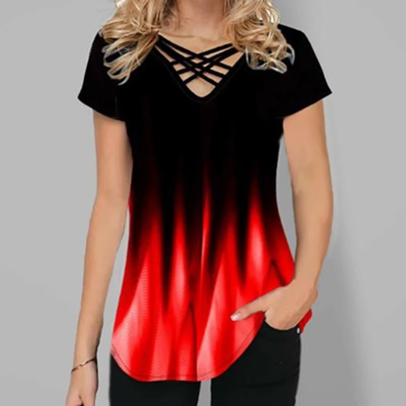 

Женская футболка с 3D принтом, V-образным вырезом и рукавом 3/4, 2022