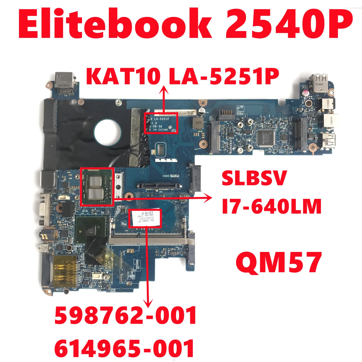 Материнская плата для ноутбука HP Elitebook 598762 P 598762-501 598762-601 614965-2540 LA-5251P-001 с тестом
