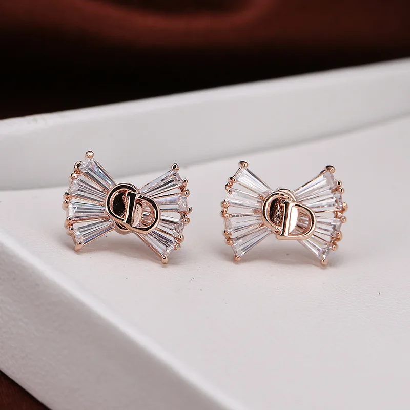 

DE245 Fashion Street Snap Delicacy 4A Zircon Lettered Bow Ear Stud GIRL'S Gift Party Banquet WOMEN'S Jewelry Earrings 2021