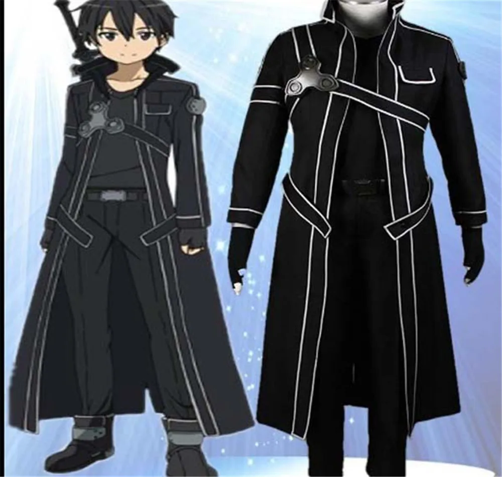 Костюм Аниме Kirito для косплея одежда черный костюм мужчин Хэллоуина карнавала