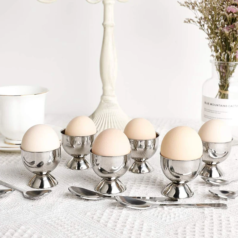 

Stainless Steel Egg Cup Stainless Steel Set 12 Includes 6 Egg Cup Holders and 6 Egg Spoons