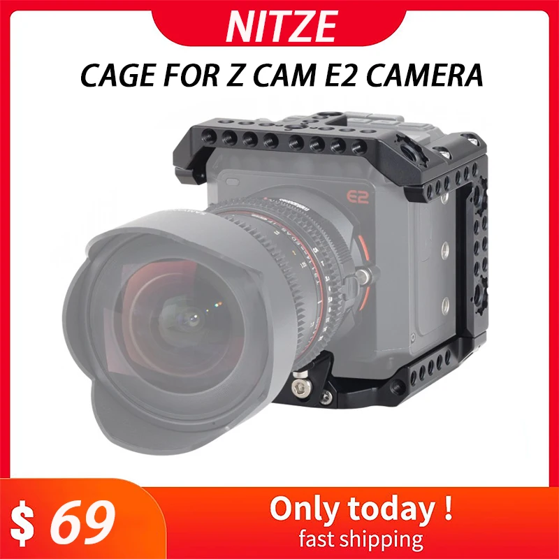 

Nitze Cage for Z Cam E2 with HDMI and USB Cable Clamps, N64-HR / N64-ER ARRI Rosette Mount and N41B Lens Adapter Support